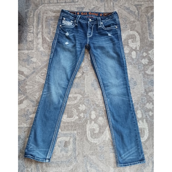 Rock Revival Women's Jeans Low Rise Sz. 26x29 Straight Y2K Studded Embroidery - Picture 2 of 14